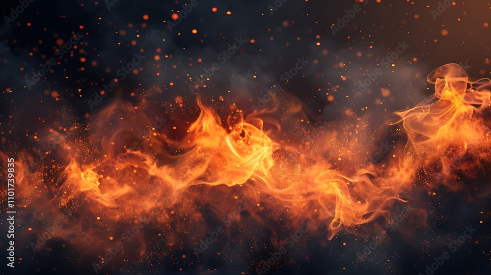 Poster a dynamic display of flames and smoke, creating an intense and captivating visual effect.
