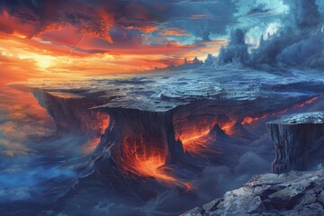 Fototapeta premium Fiery Sunset Over a Frozen Landscape