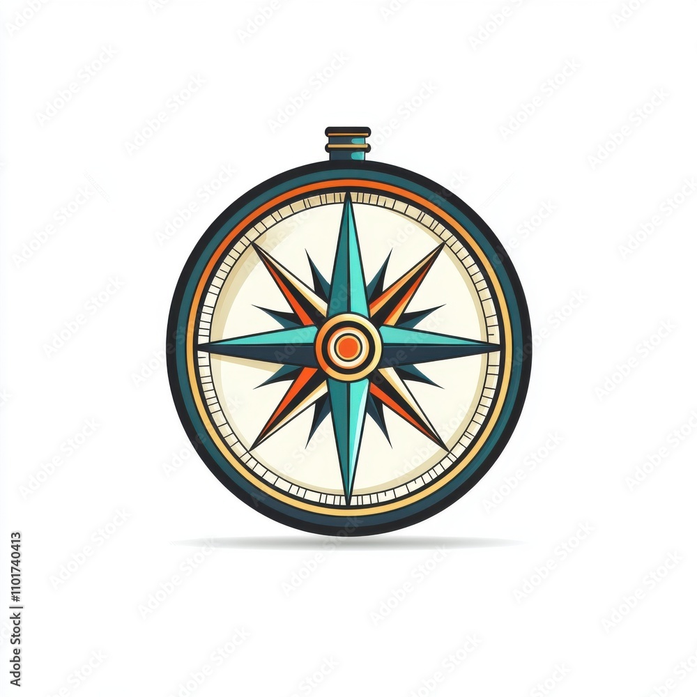 Poster an artistic compass design featuring bold colors and intricate details, symbolizing navigation and a