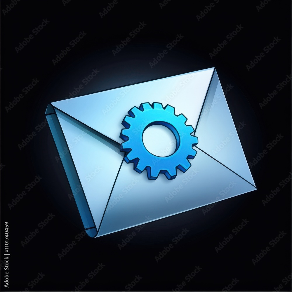 Poster stylized envelope icon with a blue gear, symbolizing email settings or configuration in a digital co