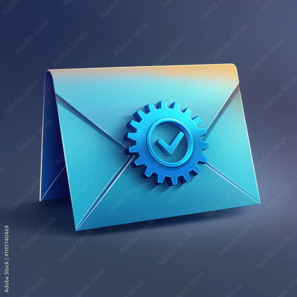 Aufkleber a blue envelope with a gear and checkmark symbol, representing email automation and efficiency in co