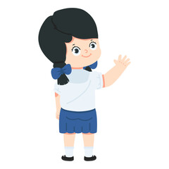 Kid student Back view look wave hands