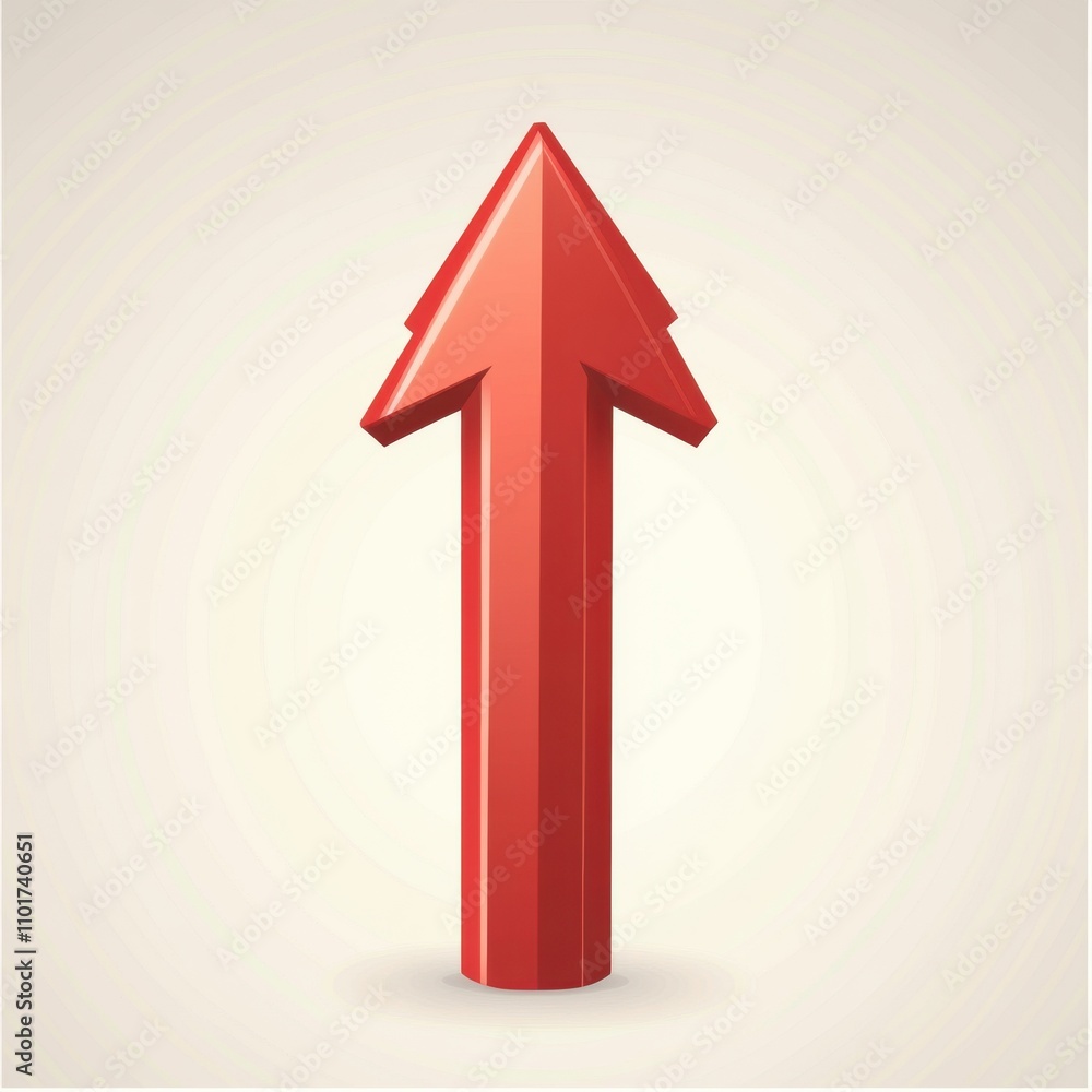 Poster a bold red 3d arrow pointing upwards, symbolizing progress and direction.