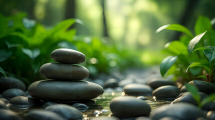 Obraz premium Meditation Stones in a Vibrant Jungle