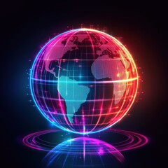 Obraz premium A vibrant digital globe with neon colors representing global connectivity and technology.