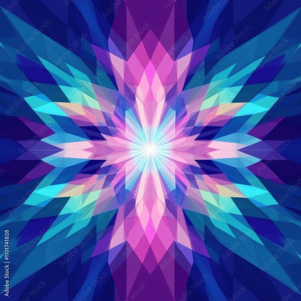 Poster an abstract design featuring a vibrant explosion of colors, creating a striking symmetrical pattern 