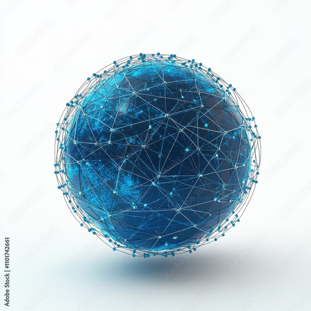 Poster a futuristic digital globe connected by glowing lines, symbolizing global networking and technology 