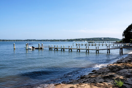 wooden pier waterfront of greenport long island new york
