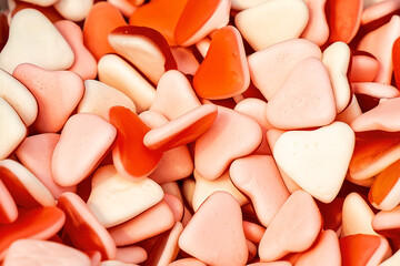 Assorted colorful gummy jelly candies. Top view. Jelly sweets.