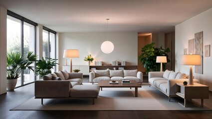 Fototapeta premium Modern cozy spacious living room home interior design background