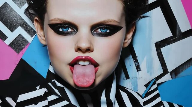 Bold makeup expressive pose in urban fashion photoshoot