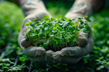 Generative AI Image of Futuristic Laboratory with DNA Helix in Test Tubes