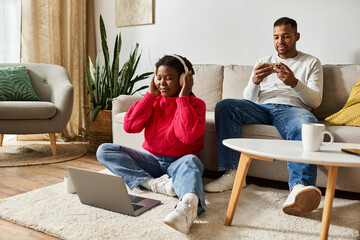 A happy couple enjoys quality time together at home, wrapped in cozy sweaters, surrounded by warmth.