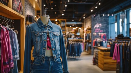 Fototapeta premium Denim Jacket and Jeans Display in Modern Boutique Store