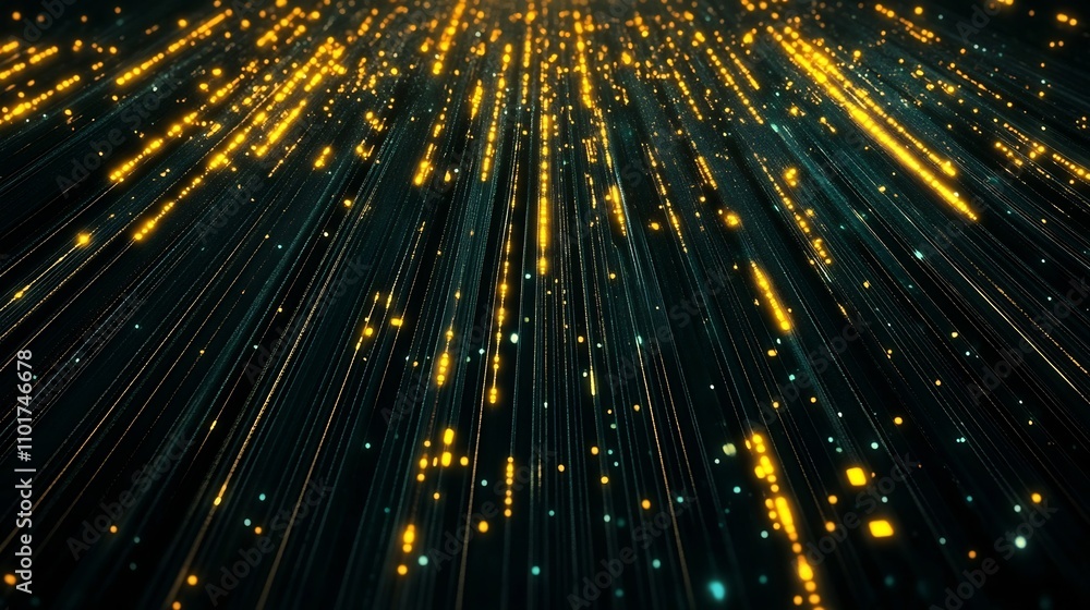 Aufkleber glowing data streams representing futuristic technology on dark background