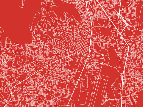 Christmas Map of Santa Cruz Xoxocotlan, Mexico in Snowy White on Festive Red Background.