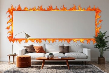 Bright Orange Fire Frame Border on White Background for Stunning Art Display