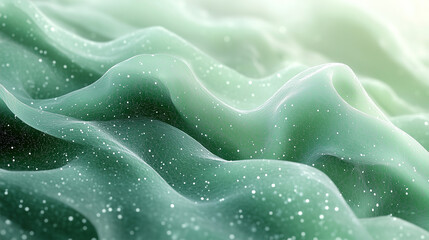Obraz premium Textured green waves of material with sparkling details under gentle light in an abstract setting. Generative AI