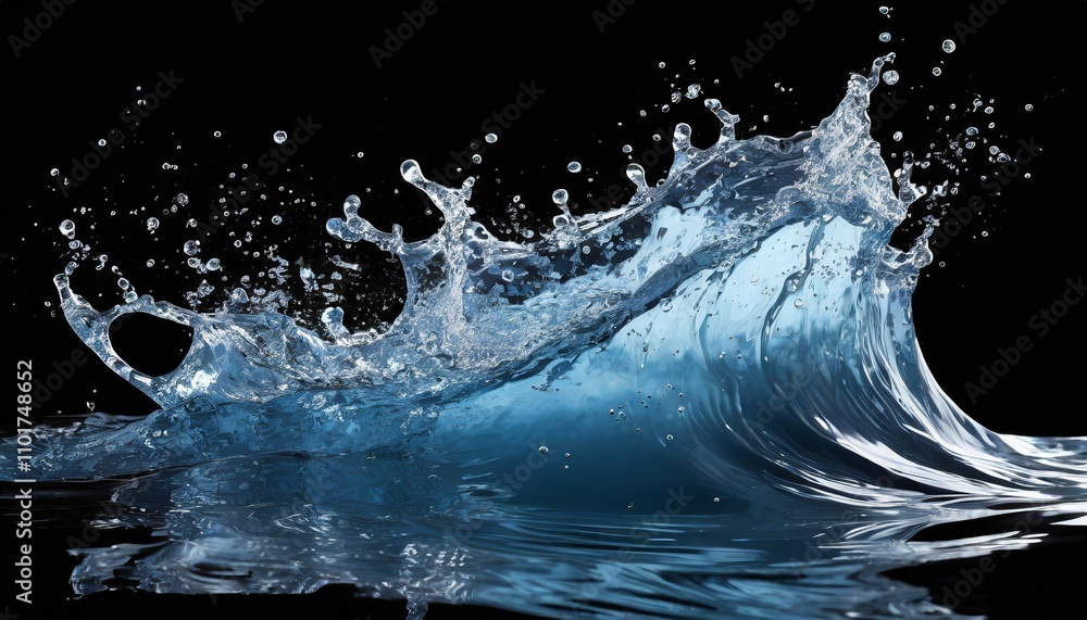 Aufkleber realistic water wave splash on transparent background isolated for design projects, advertisements, 