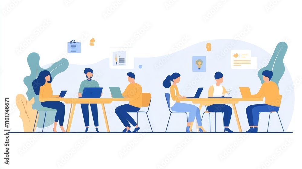 Aufkleber collaborative workspace with people using laptops and tablets