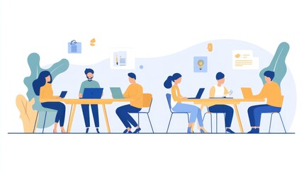 Collaborative Workspace with People Using Laptops and Tablets