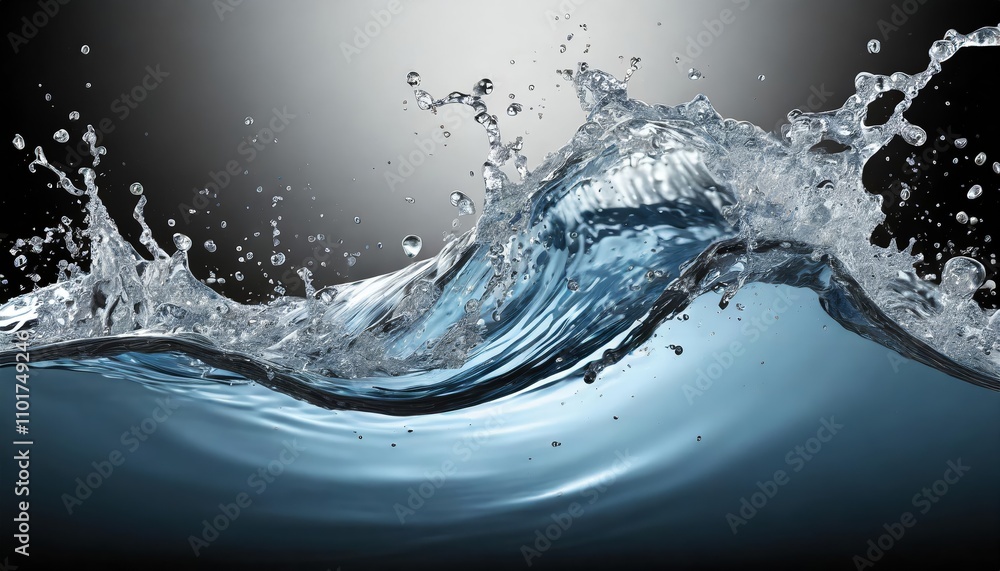 Poster dynamic water wave splash on a transparent background, isolated with high-quality details perfect fo