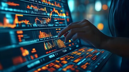 Business Strategist Utilizing Digital Twin Technology for Innovative Planning on Glossy Background