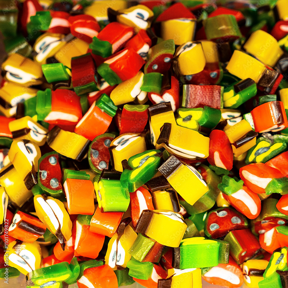 Wall mural Assorted colorful gummy jelly candies. Top view. Jelly sweets.