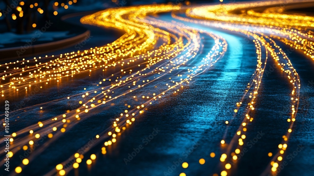 Poster dynamic motion blur lights in city tones representing speed and progress