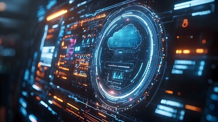 Obraz premium Close Up Cloud Based AI Assistant Interface Transparent Screen Digital Marketing Automation Solutions