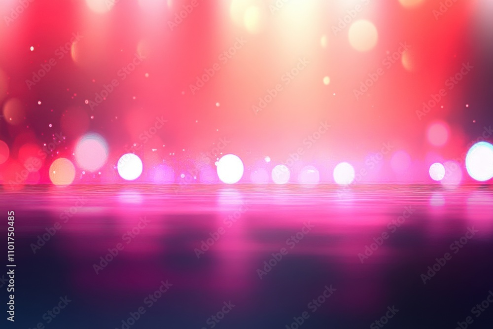 Aufkleber Red and pink blurred background with bokeh lights, stage lights, stage background. Abstract background for product presentation