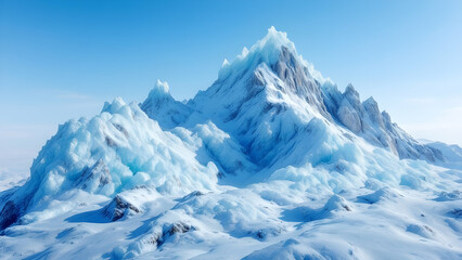 Obraz premium Stunning panoramic view of a snowcovered mountain range, with icy peaks and a clear blue sky. The scene evokes a sense of cold beauty and vastness.