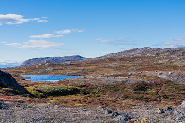 Hills and mountains on the Arctic Circle Trail which links Kangerlussuaq and Sisimiut, Greenland