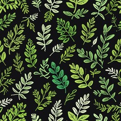Vibrant Green Botanical Illustration: A Seamless Pattern of Hand-Drawn Leaves