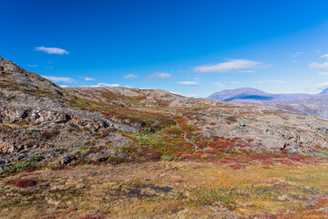 Hills and mountains on the Arctic Circle Trail which links Kangerlussuaq and Sisimiut, Greenland