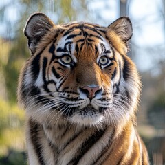 Fototapeta premium Close up view portrait of a Siberian tiger (Panthera tigris altaica)