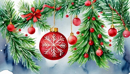 Beautiful Watercolor Christmas Ornament Illustration Featuring Festive Holiday Decorations in Vibrant Colors, Perfect for Seasonal Designs, Cards, Invitations, and Digital Art Projects