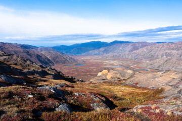 Hills and mountains on the Arctic Circle Trail which links Kangerlussuaq and Sisimiut, Greenland