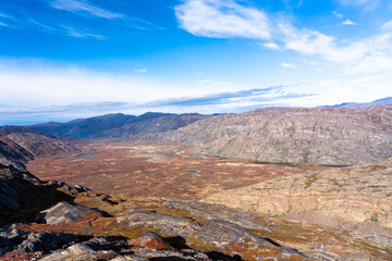 Hills and mountains on the Arctic Circle Trail which links Kangerlussuaq and Sisimiut, Greenland