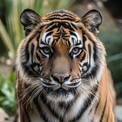 Fototapeta premium Close up view portrait of a Siberian tiger (Panthera tigris altaica)