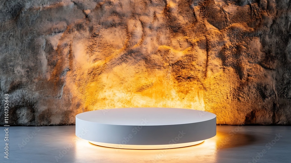 Poster simple illuminated white circular podium for product display and showcase