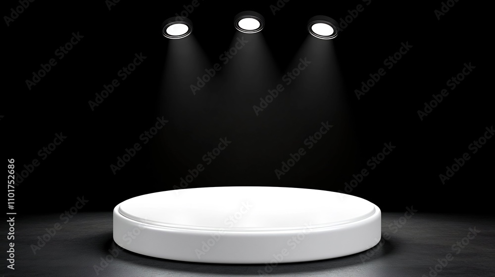 Aufkleber illuminated white circular podium in soft studio lighting for product showcase or event presentation