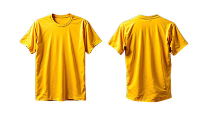 Yellow t shirt front and back on transparent background