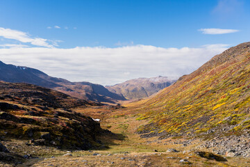 Hills and mountains on the Arctic Circle Trail which links Kangerlussuaq and Sisimiut, Greenland