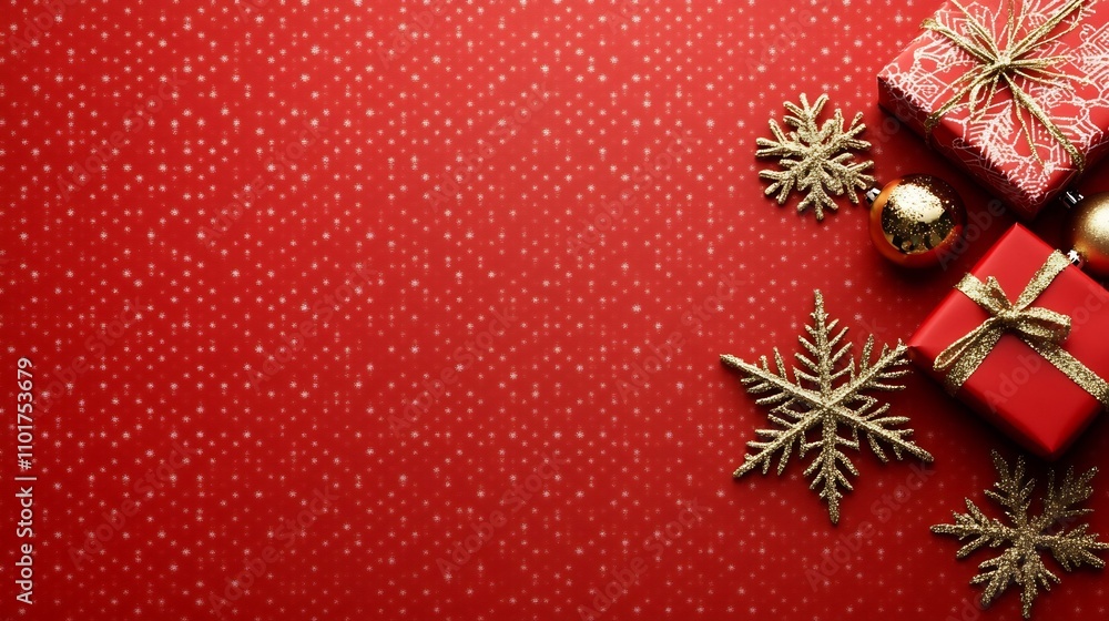 Poster elegant christmas red and gold snowflake pattern background
