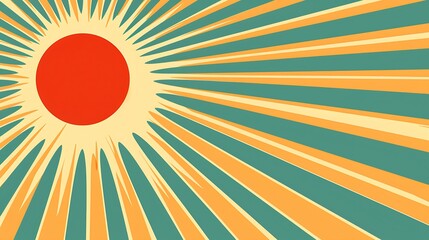 A bright sunshine graphic with rays on a solid background