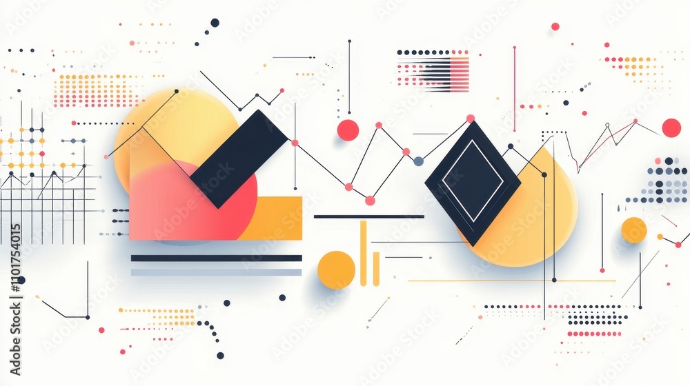 Poster abstract graphic design featuring geometric shapes and data visualization elements.