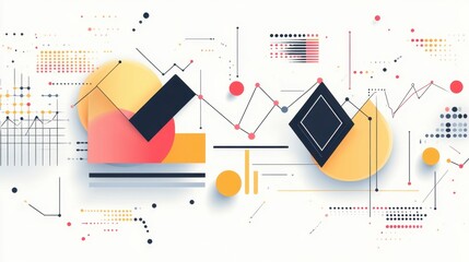 Abstract graphic design featuring geometric shapes and data visualization elements.