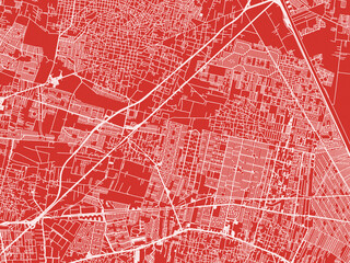 Christmas Map of Santiago Teyahualco, Mexico in Snowy White on Festive Red Background.