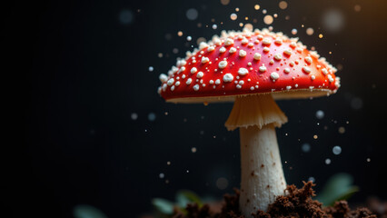 Red mushroom with snowflakes on top.